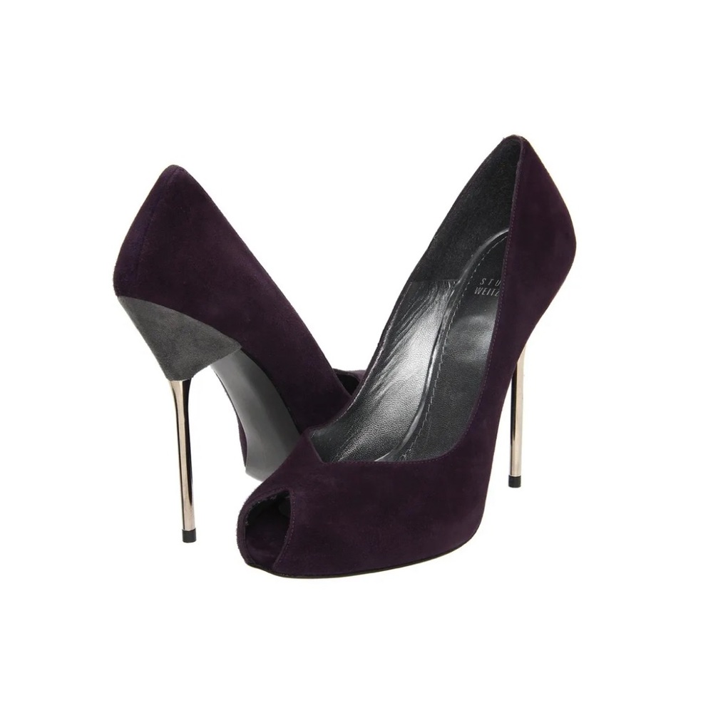 Stuart Weitzman 'Viceroy' Pump Platform Peep Toe Metal Heel, size 6.5